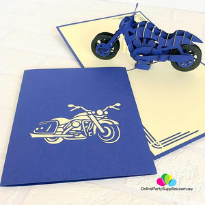 Handmade Blue Motorbike Pop Up Card - Online Party Supplies