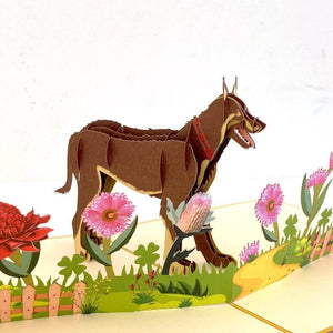 Handmade Brown Australian Kelpie Dog in Flower Garden Pop Up Card - 3D Animal Cards - Cards for Dog Lovers