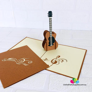 Handmade Brown Guitar 3D Pop Up Card - Online Party Supplies