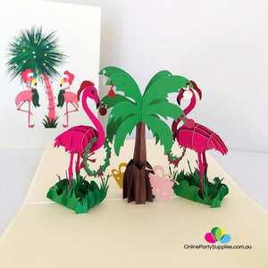 Handmade Christmas Pink Flamingos 3D Pop Up Card - Online Party Supplies