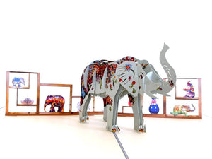 Handmade Colourful Hand Painted Elephant 3D Pop Up Card