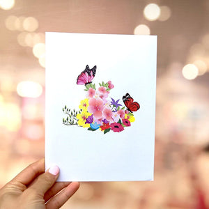 Colourful Spring Butterflies Resting on Flower Garden Bed Pop Up Card