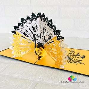 Handmade Gold and Black Peacock Pop Up Greeting Card - Online Party Supplies