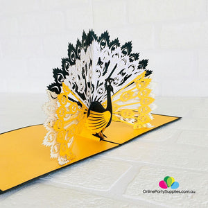 Handmade Gold and Black Peacock Pop Up Greeting Card - Online Party Supplies