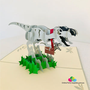 Handmade Grey Daddy and Baby Dinosaurs Pop Up Card - Online Party Supplies
