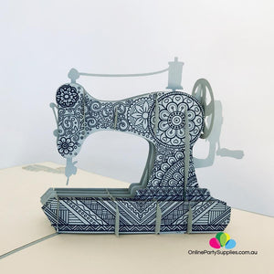 Handmade Grey Vintage Sewing Machine 3D Pop Up Card - Online Party Supplies