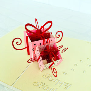 Handmade Happy Birthday Pink and White Present Boxes Pop Up Card - Online Party Supplies