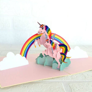 Handmade Online Party Supplies Rainbow Unicorn Mum and Baby Pop Up Birthday Card