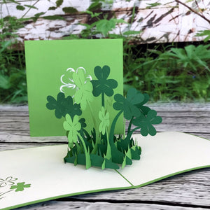 Handmade Lucky Four Leaf Clover Pop Up Greeting Card - Online Party Supplies