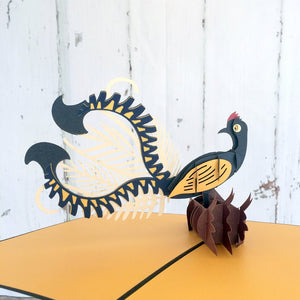 Handmade Metallic Australian Native Gold and Black Lyrebird Pop Up Greeting Card - Online Party Supplies