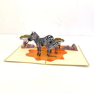 Handmade Mother and Baby Zebra in Safari 3D Pop Up Greeting Card - Safari Animal Themed Party Invitations