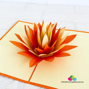 Handmade Orange and White Lotus Flower Pop Up Card - Online Party Supplies