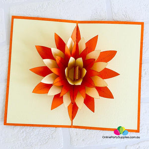 Handmade Orange and White Lotus Flower Pop Up Card - Online Party Supplies