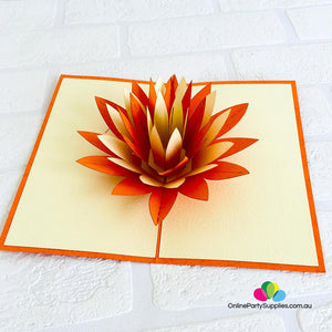 Handmade Orange and White Lotus Flower Pop Up Card - Online Party Supplies