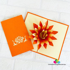 Handmade Orange and White Lotus Flower Pop Up Card - Online Party Supplies