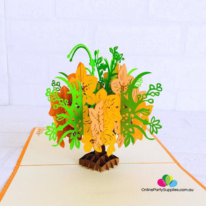 Handmade Orange & Green Flower Bouquet 3D Pop Up Card - Online Party Supplies