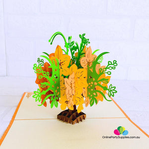 Handmade Orange & Green Flower Bouquet 3D Pop Up Card - Online Party Supplies