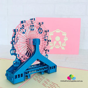Handmade Pink and Blue Ferris Wheel 3D Pop Up Card - Online Party Supplies