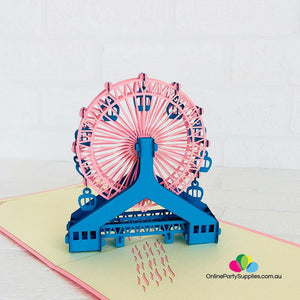 Handmade Pink and Blue Ferris Wheel 3D Pop Up Card - Online Party Supplies
