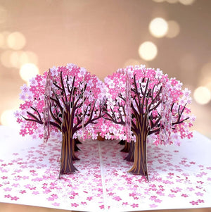Handmade Pink Cherry Blossom Park 3D Pop Up Card
