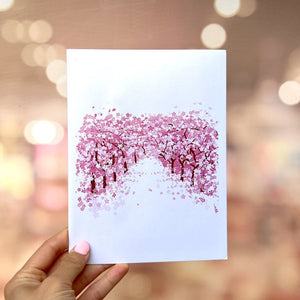Handmade Pink Cherry Blossom Park 3D Pop Up Card