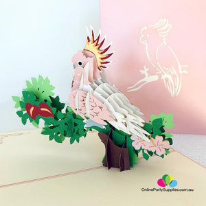 Handmade Pink Cockatoo Pop Up Greeting Card - Online Party Supplies
