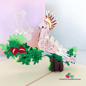 Handmade Pink Cockatoo Pop Up Greeting Card - Online Party Supplies