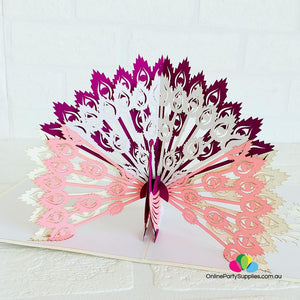 Handmade Pink Peacock Pop Up Greeting Card - Online Party Supplies