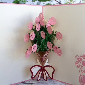 Handmade Pink Rose Bouquet 3D Pop Up Greeting Card - Online Party Supplies