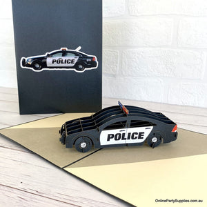 Handmade 3D Police Car Pop Up Emergency Transportation Vehicle Greeting Card