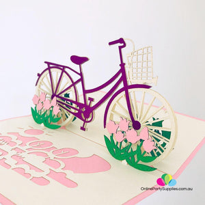Handmade Purple Bicycle Pop Up Card - Online Party Supplies