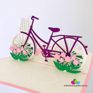 Handmade Purple Bicycle Pop Up Card - Online Party Supplies