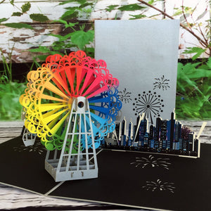 Handmade Rainbow Ferris Wheel 3D Pop Up Card - Online Party Supplies