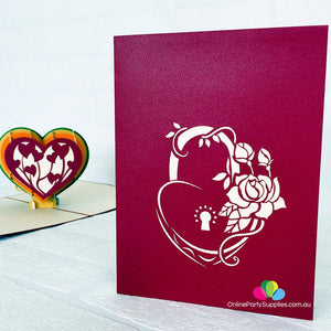 Handmade Rainbow Heart With Golden Key 3D Pop Up Card - Online Party Supplies
