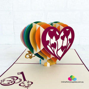Handmade Rainbow Heart With Golden Key 3D Pop Up Card - Online Party Supplies