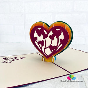 Handmade Rainbow Heart With Golden Key 3D Pop Up Card - Online Party Supplies