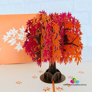 Handmade Red and Orange Japanese Maple Tree 3D Pop Up Card - Online Party Supplies