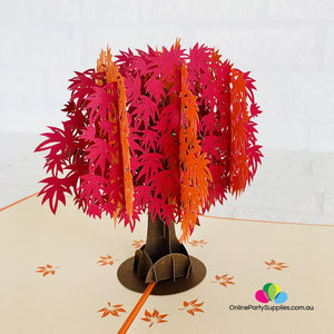 Handmade Red and Orange Japanese Maple Tree 3D Pop Up Card - Online Party Supplies