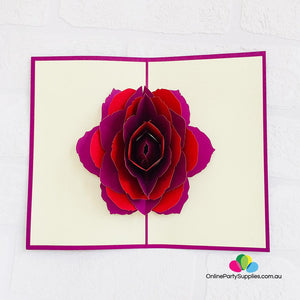 Handmade Red and Purple Rose Flower Pop Up Card - Online Party Supplies