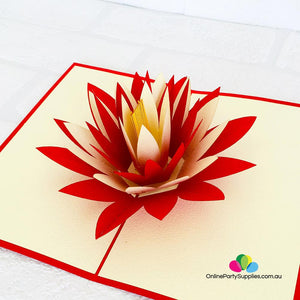 Handmade Red and White Lotus Flower Pop Up Card - Online Party Supplies