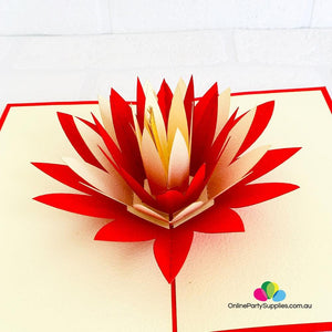 Handmade Red and White Lotus Flower Pop Up Card - Online Party Supplies