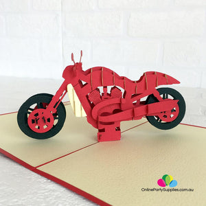 Handmade Red Motorcycle Pop Up Card - Online Party Supplies