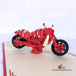 Handmade Red Motorcycle Pop Up Card - Online Party Supplies