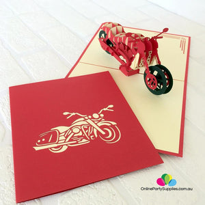 Handmade Red Motorcycle Pop Up Card - Online Party Supplies