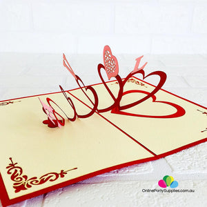 Handmade Red Spiral Love Hearts Pop Up Valentine's Day Card - Online Party Supplies