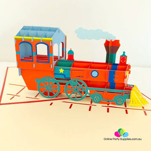 Handmade Red Steam Locomotive Pop Up Greeting Card - Online Party Supplies