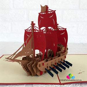 Handmade Red Viking Ship Pop Up Card - Online Party Supplies