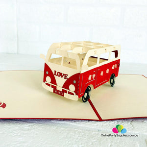 Handmade Red Vintage VW Kombi Camper Pop Up Card - Online Party Supplies
