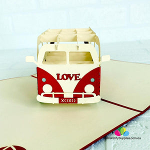Handmade Red Vintage VW Kombi Camper Pop Up Card - Online Party Supplies