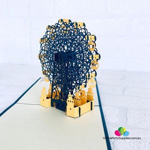 Handmade Royal Blue Ferris Wheel 3D Pop Up Card - Online Party Supplies